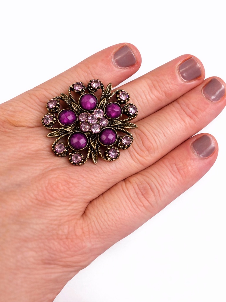 VintageStyle Purple Flower Statement Ring